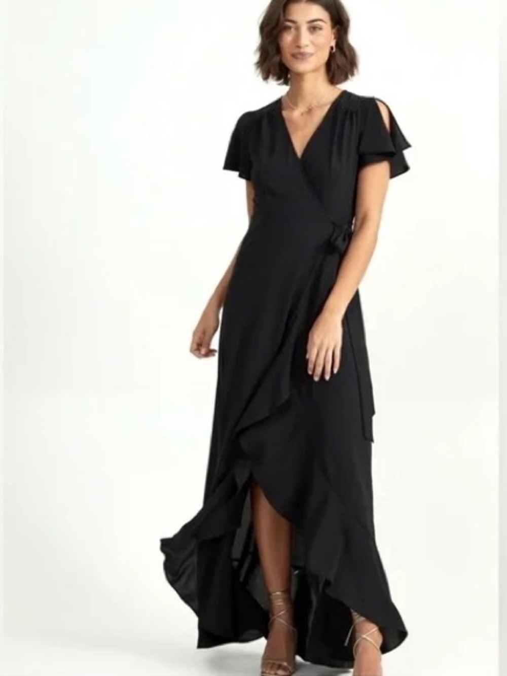 NWT Altar'd State Springvale Boho Black Satin High Low Faux Wrap Maxi Dress M